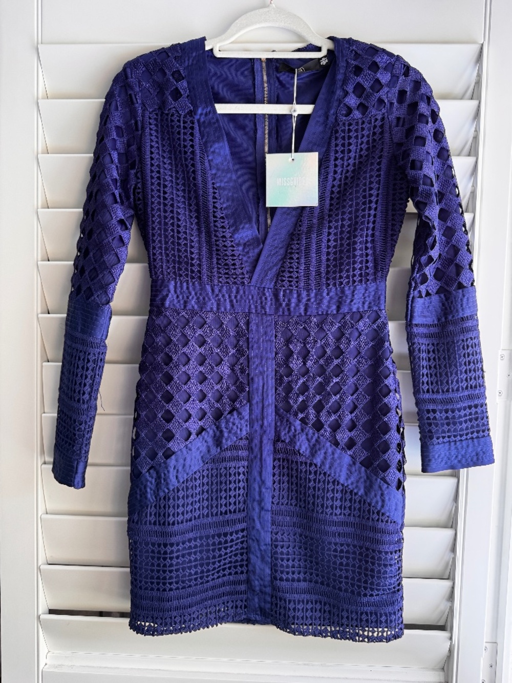 Missguided Deep Purple Lace-Panel Long Sleeve Bodycon Dress